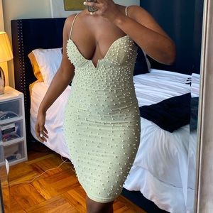 Pearl and rhinestone nude dress